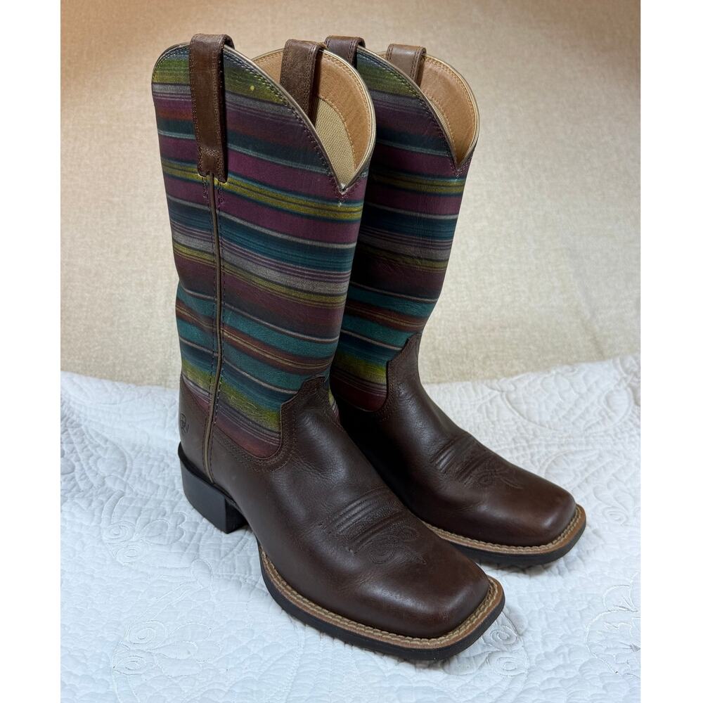 Ariat Women's 6.5 Brown Round Up Serape Shaft Western Cowboy Boots Rodeo Leather
